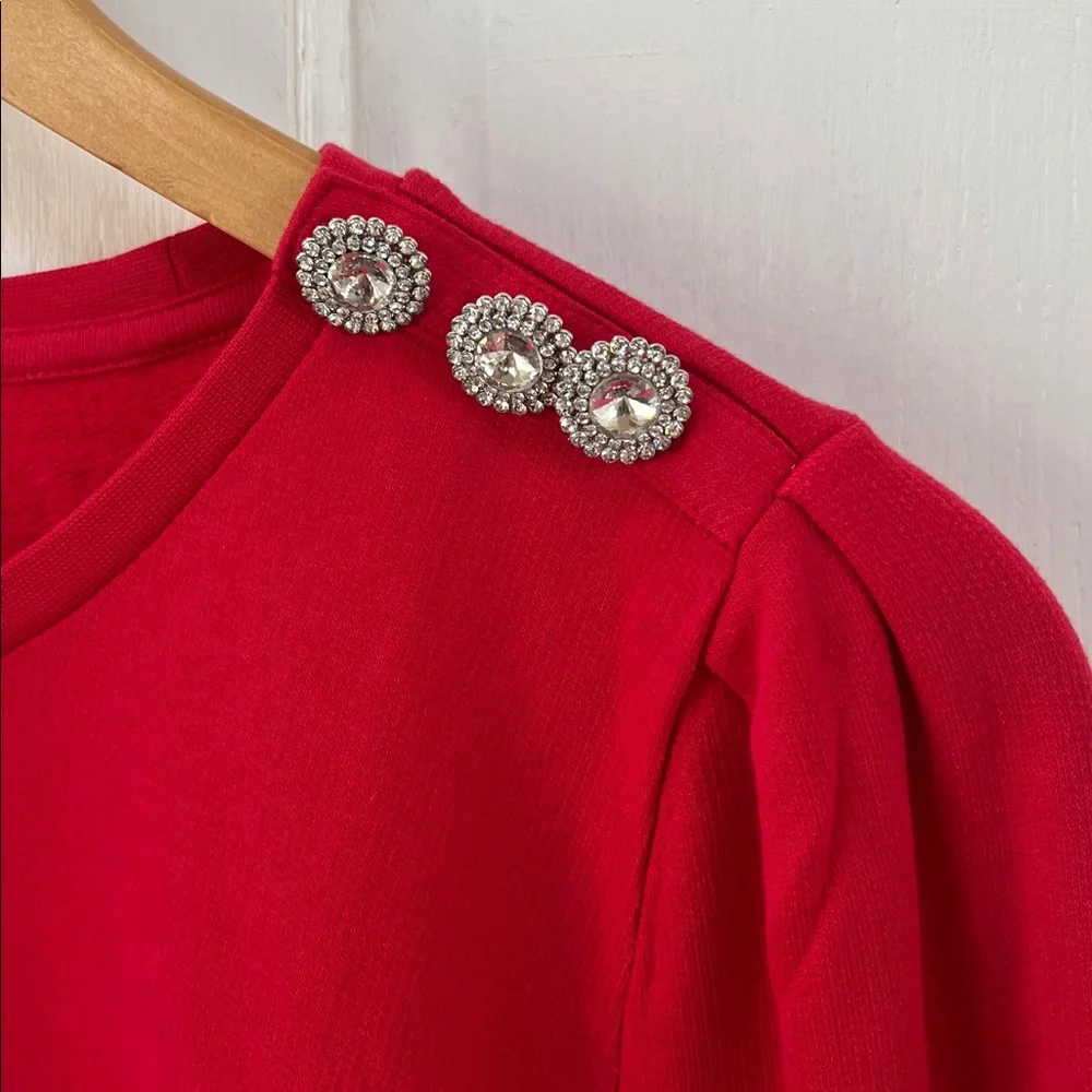 J Crew red puff sleeve dressy sweatshirt top beaded shoulder size small - Picture 5 of 15